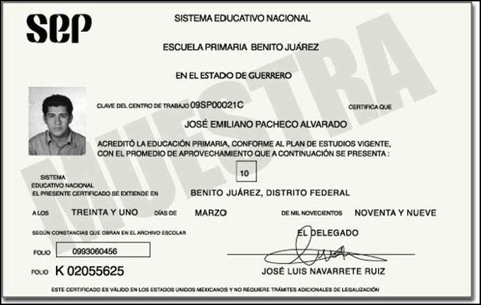 Certificado de primaria